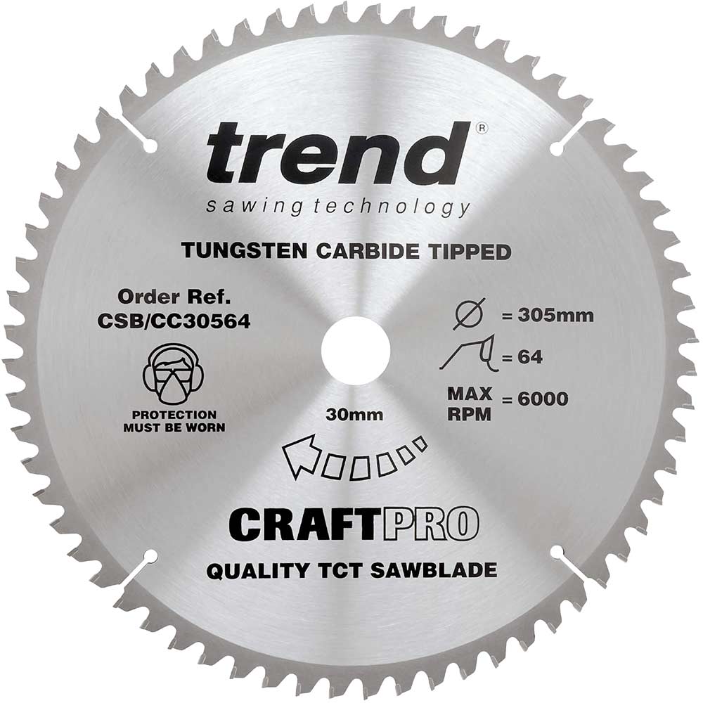Trend CRAFTPRO Wood Cutting Mitre Saw Blade 305mm 64T 30mm