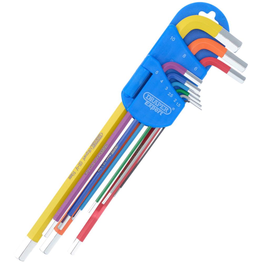 Click to view product details and reviews for Draper Expert 9 Piece Extra Long Arm Colour Coded Hex Key Set.