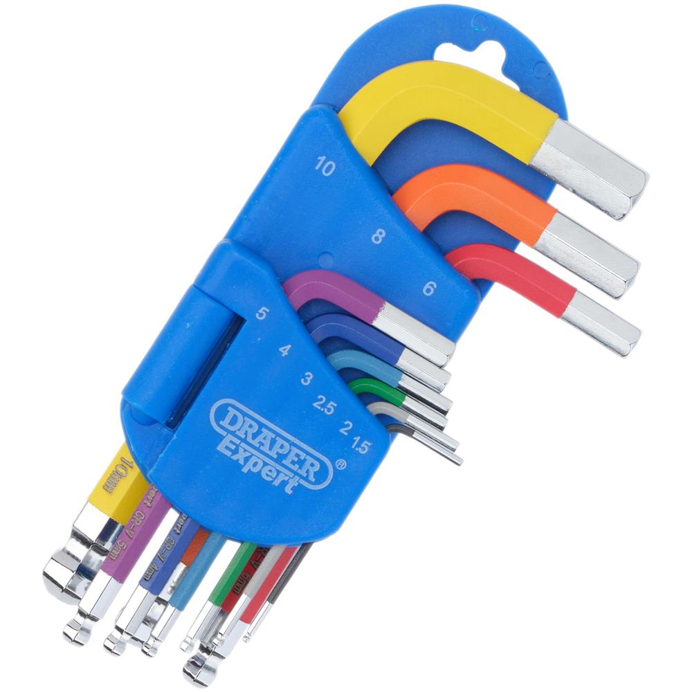 Expert 9 Piece Short Arm Colour Coded Ball End Hex Key Set