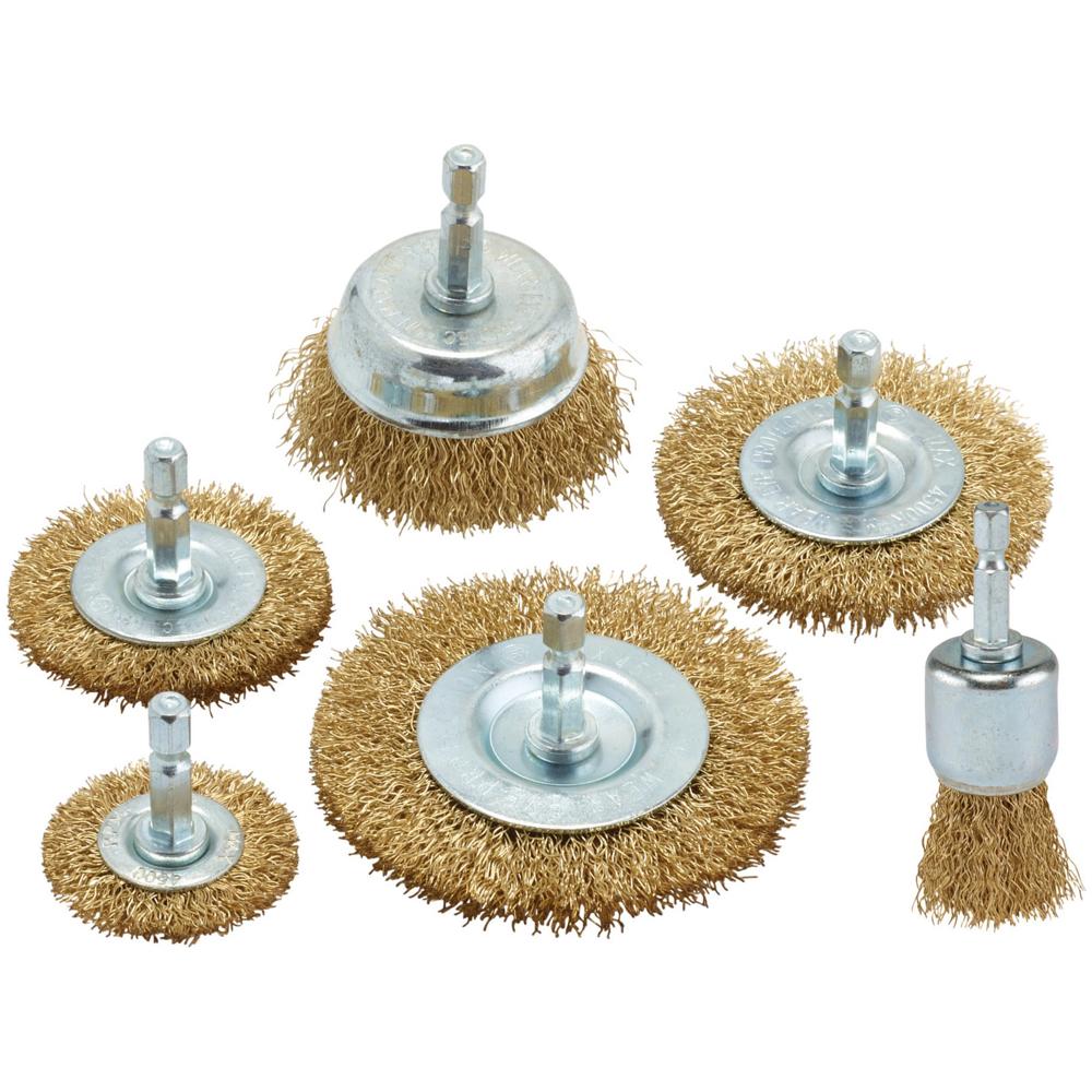 6 Piece Brassed Steel Crimped Wire Brush Set