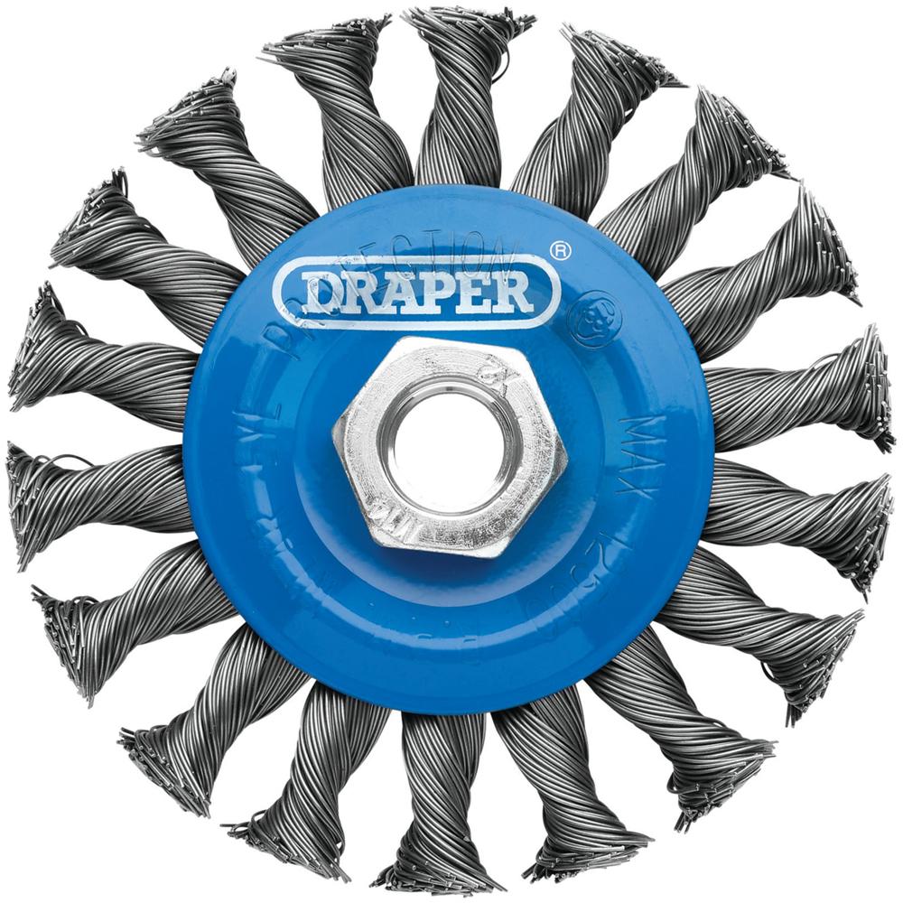 Draper Twist Knot Flat Wire Wheel Brush 100mm M14 Thread