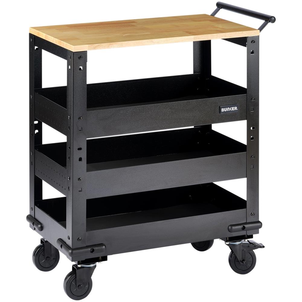 Bunker 3 Tier Hardwood Worktop Trolley Black