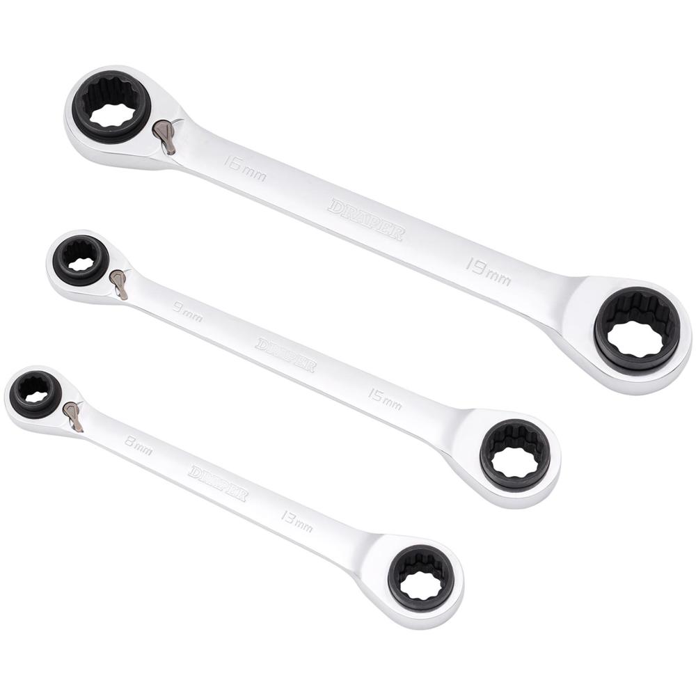 Draper 3 Piece Reversible Ratchet Ring Spanner Set