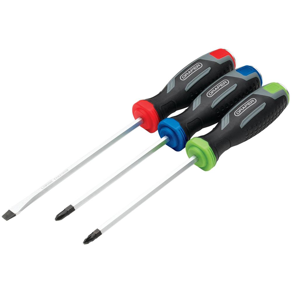 Draper 3 Piece Soft Grip Pound Thru Screwdriver Set