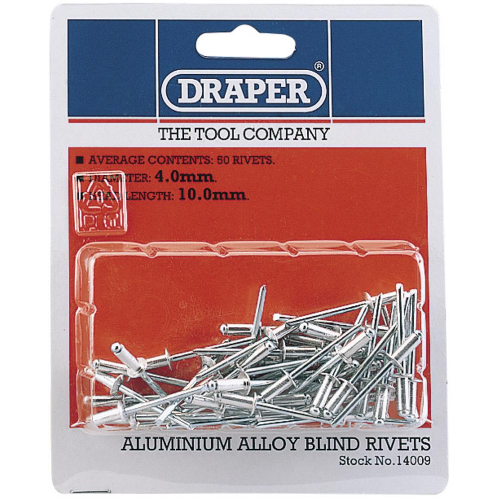 Draper Aluminium Pop Rivets 4mm 10mm Pack of 50