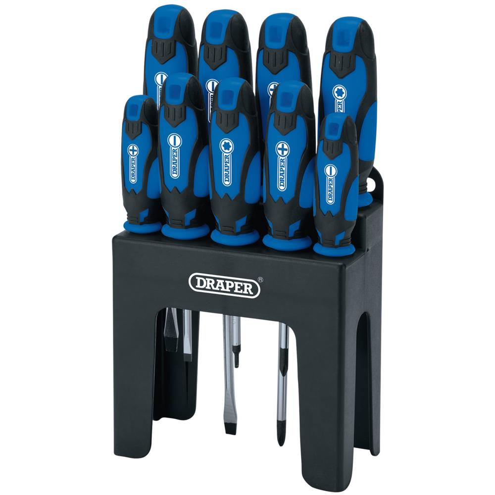Draper 9 Piece Soft Grip Screwdriver Set Blue