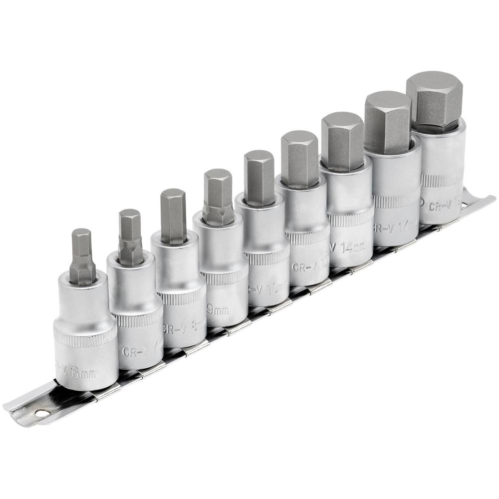 Draper 9 Piece 1/2" Drive Hexagon Socket Bit Set 1/2" 55mm