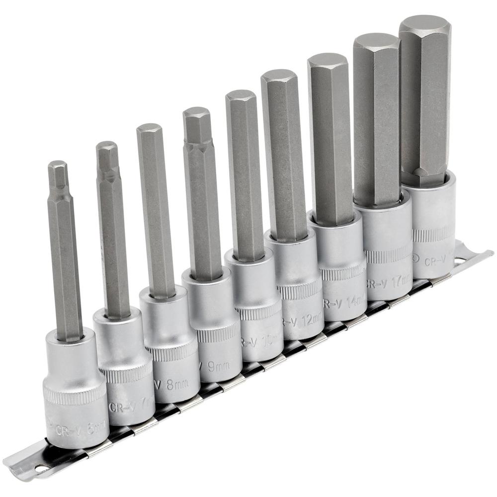 Draper 9 Piece 1/2" Drive Long Hexagon Socket Bit Set 1/2" 100mm