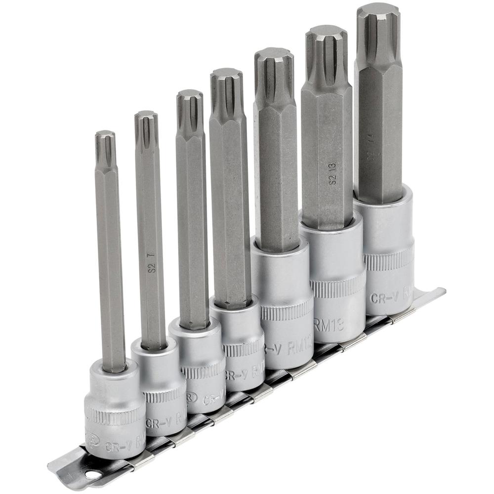 Draper 7 Piece 3/8" and 1/2" Drive Ribe Socket and Bit Set Combination 100mm
