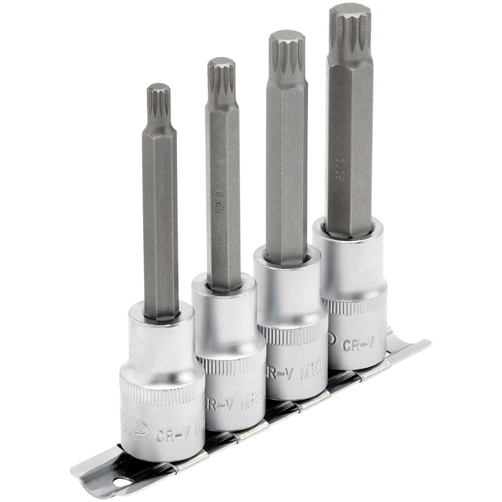 Draper 4 Piece 1/2" Drive Spline Socket Bit Set 1/2" 100mm