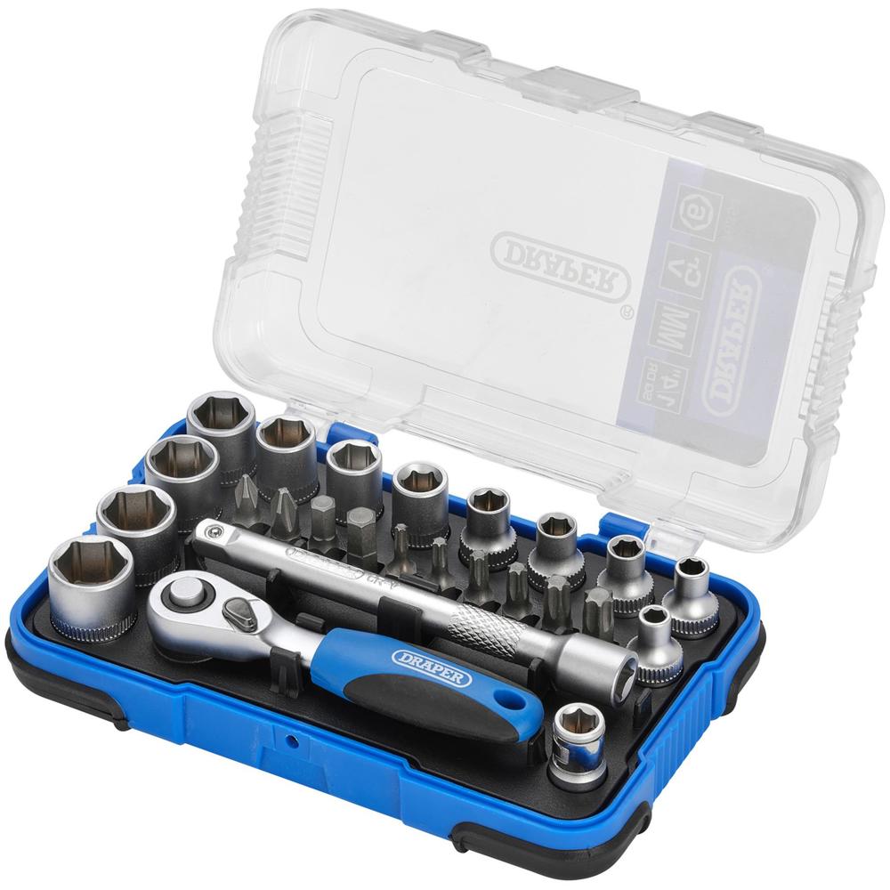 Draper 26 Piece 1/4" Drive Hex Socket and Screwdriver Bit Set Metric 1/4