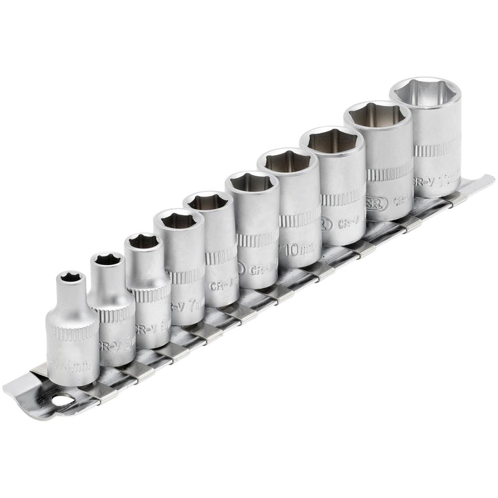 Draper 10 Piece 1/4" Drive Hex Socket Set Metric on Rail 1/4