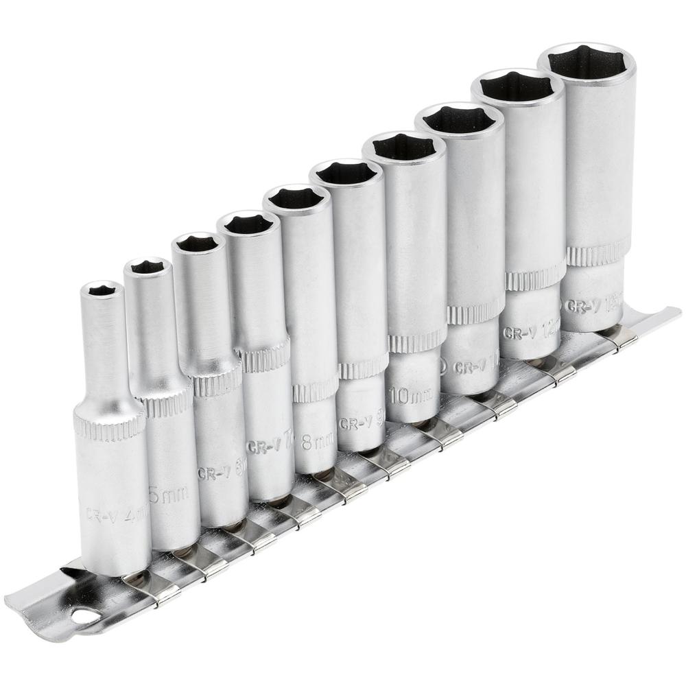Draper 10 Piece 1/4" Drive Deep Hex Socket Set Metric on Rail 1/4