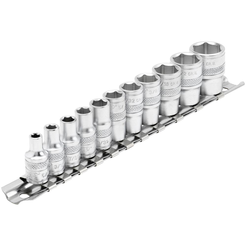 Draper 11 Piece 1/4" Drive Hex Socket Set Imperial on Rail 1/4