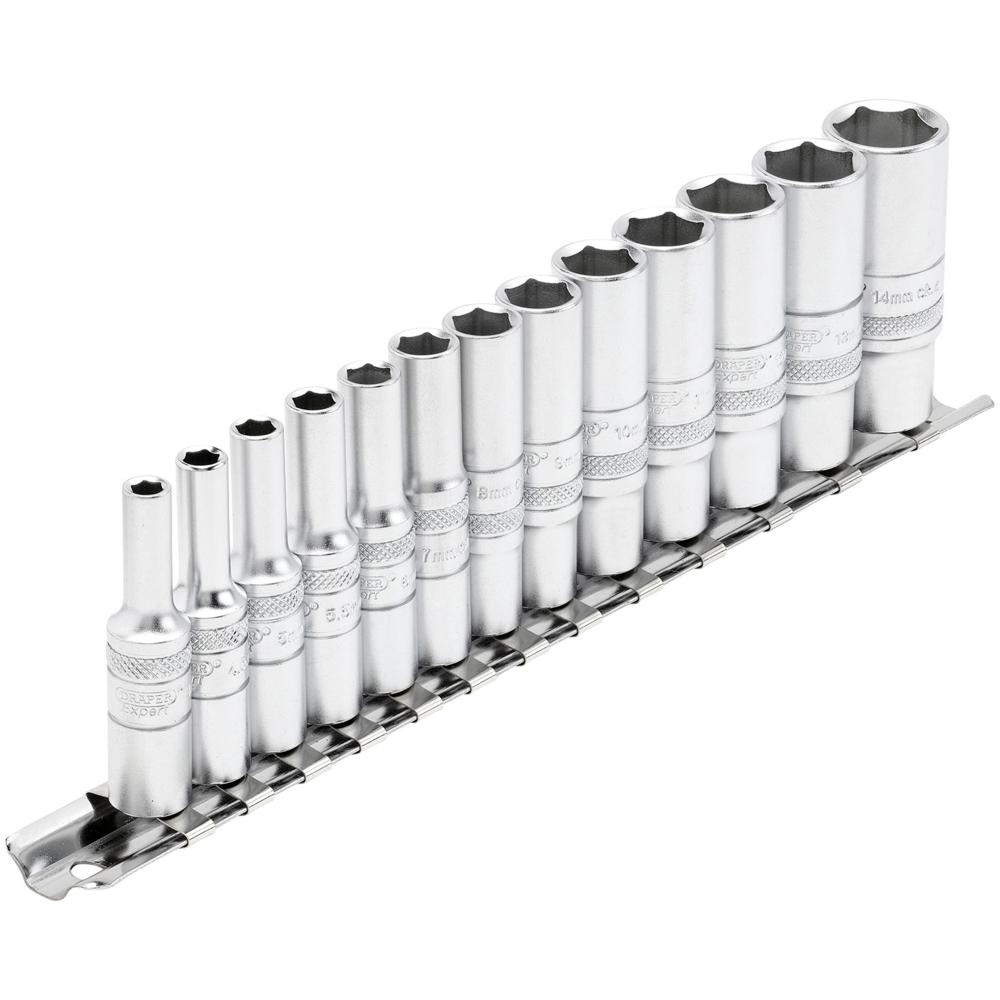 Draper Expert 13 Piece 1/4" Drive Deep Hex Socket Set Metric on Rail 1/4