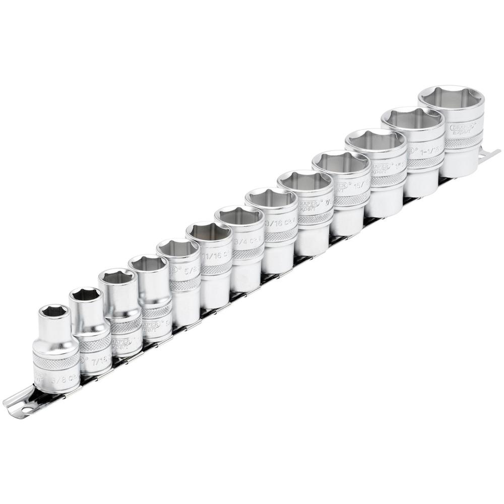 Draper Expert 13 Piece 1/2" Drive Socket Set Imperial on Rail 1/2