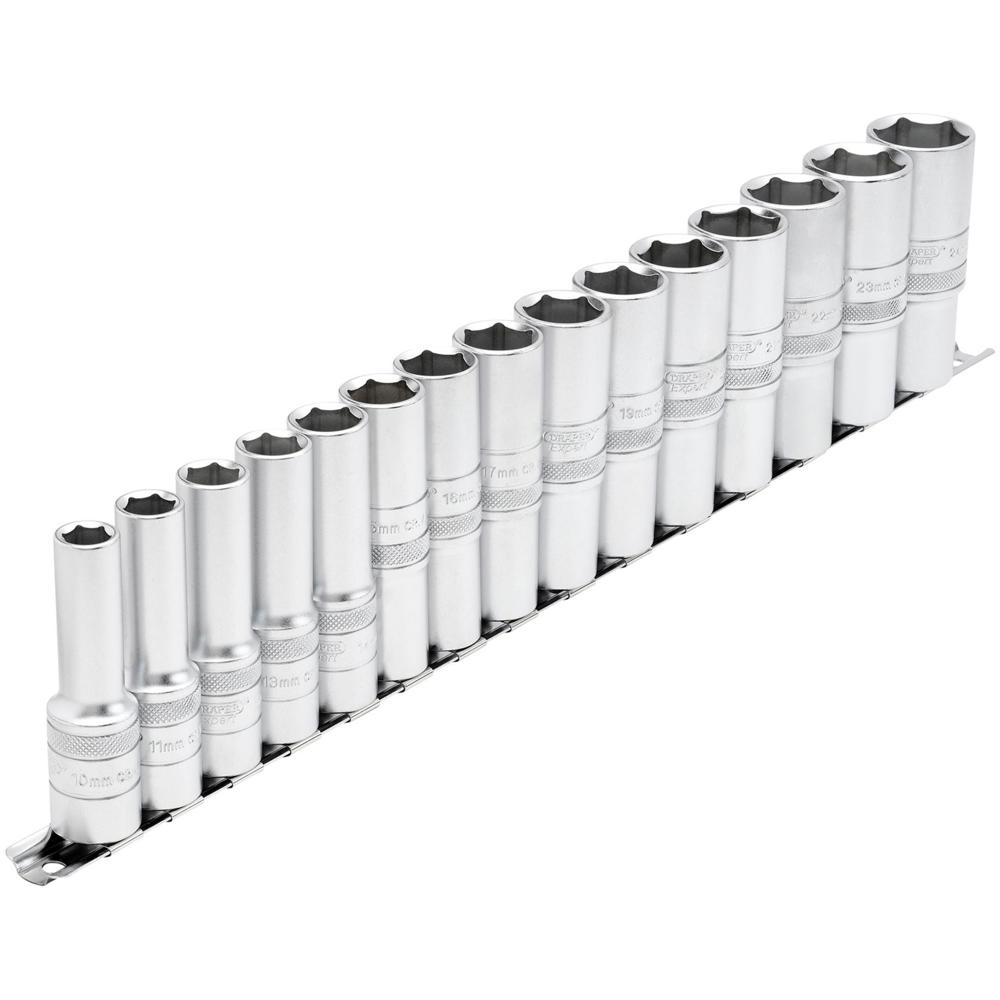 Draper 15 Piece 1/2" Drive Deep Socket Set on Rail 1/2