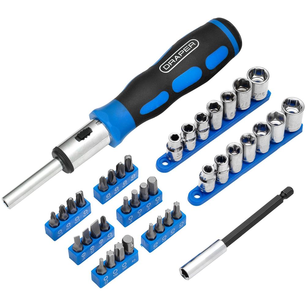 Draper Ratchet Screwdriver Socket and Bit Set, 1/4"" Sq. Dr. (40 Piece) - Image 7