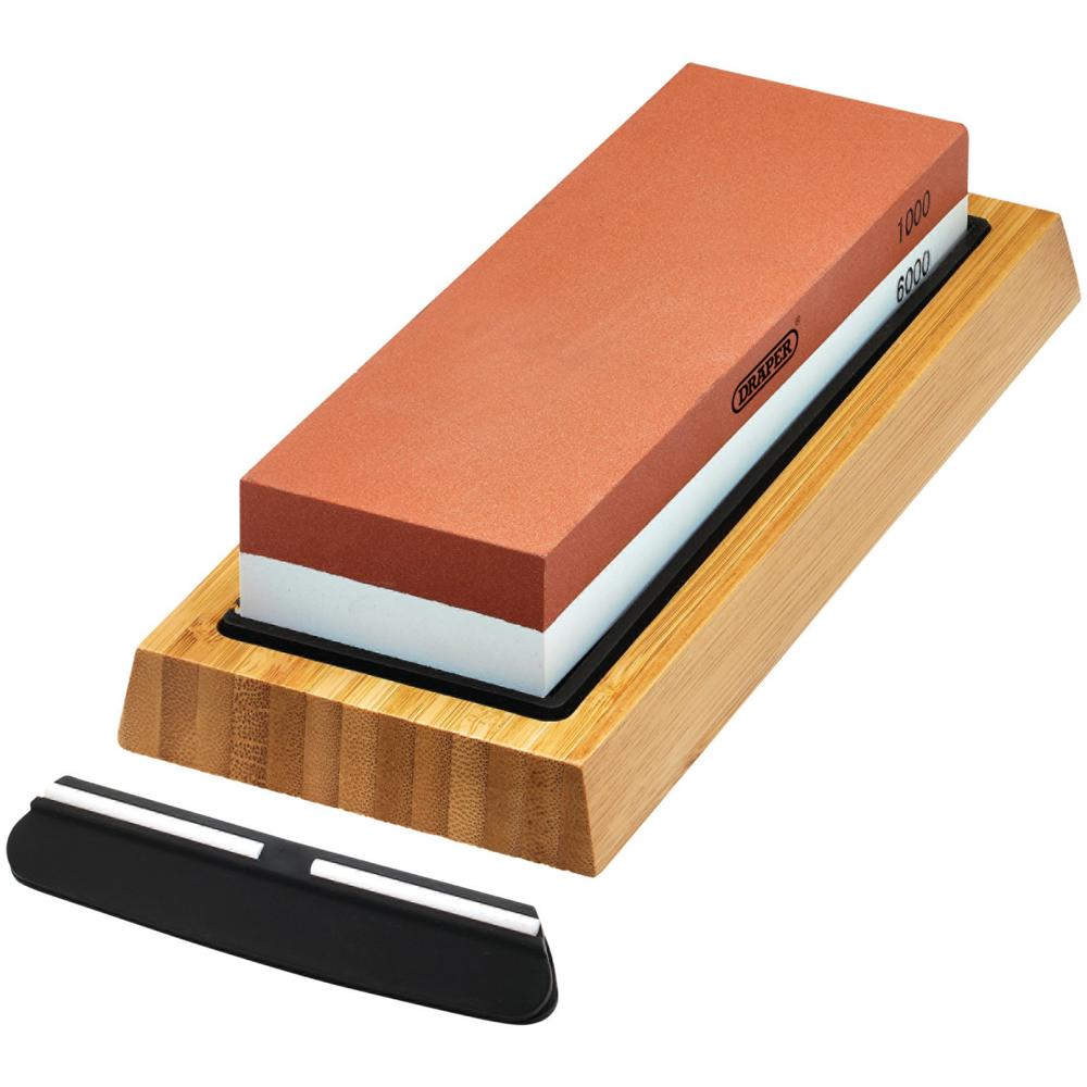 Draper Double Sided Sharpening Stone With Non Slip Base And Angle Guide Set