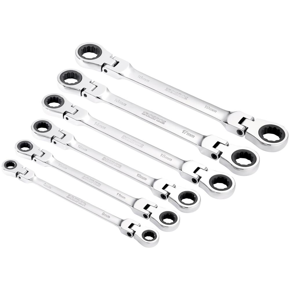 Draper Hi Torq 6 Piece Flexible Head Double Ring Ratchet Spanner Set