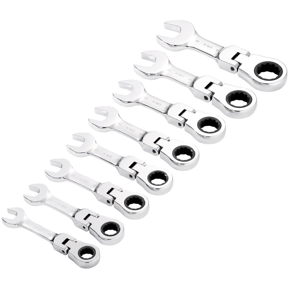 Hi Torq 8 Piece Stubby Flexible Ratchet Combination Spanner Set