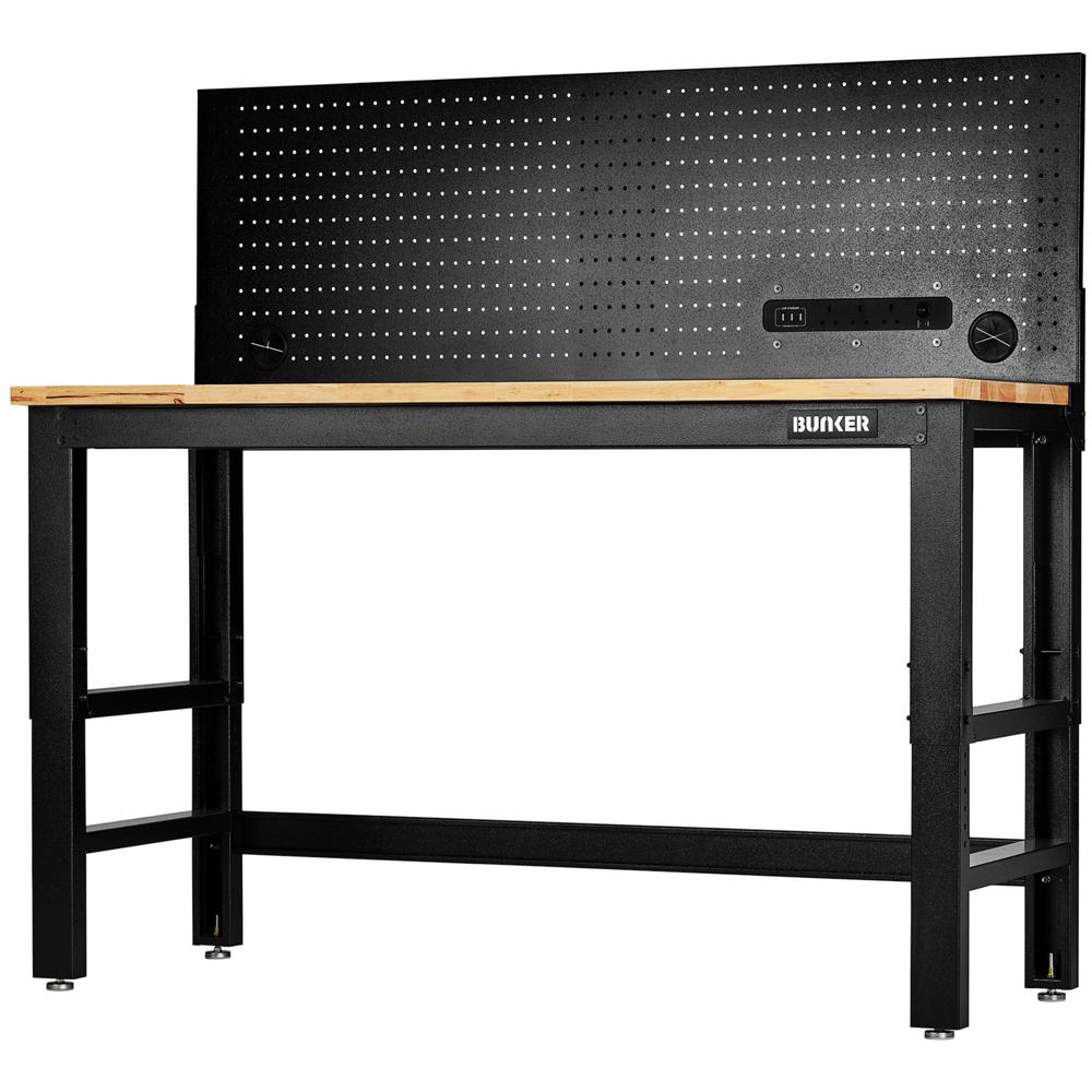Hardwood Worktop Workbench and Power Pegboard