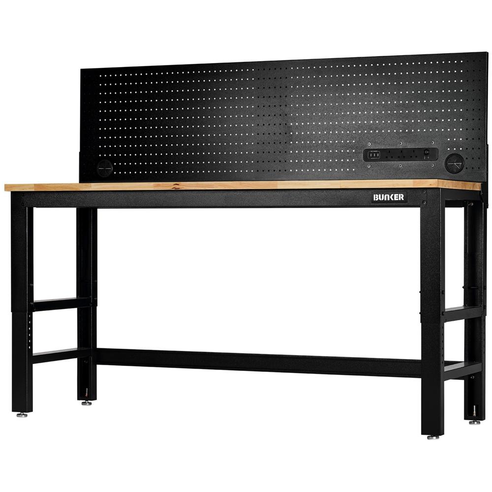 Hardwood Worktop Workbench and Power Pegboard