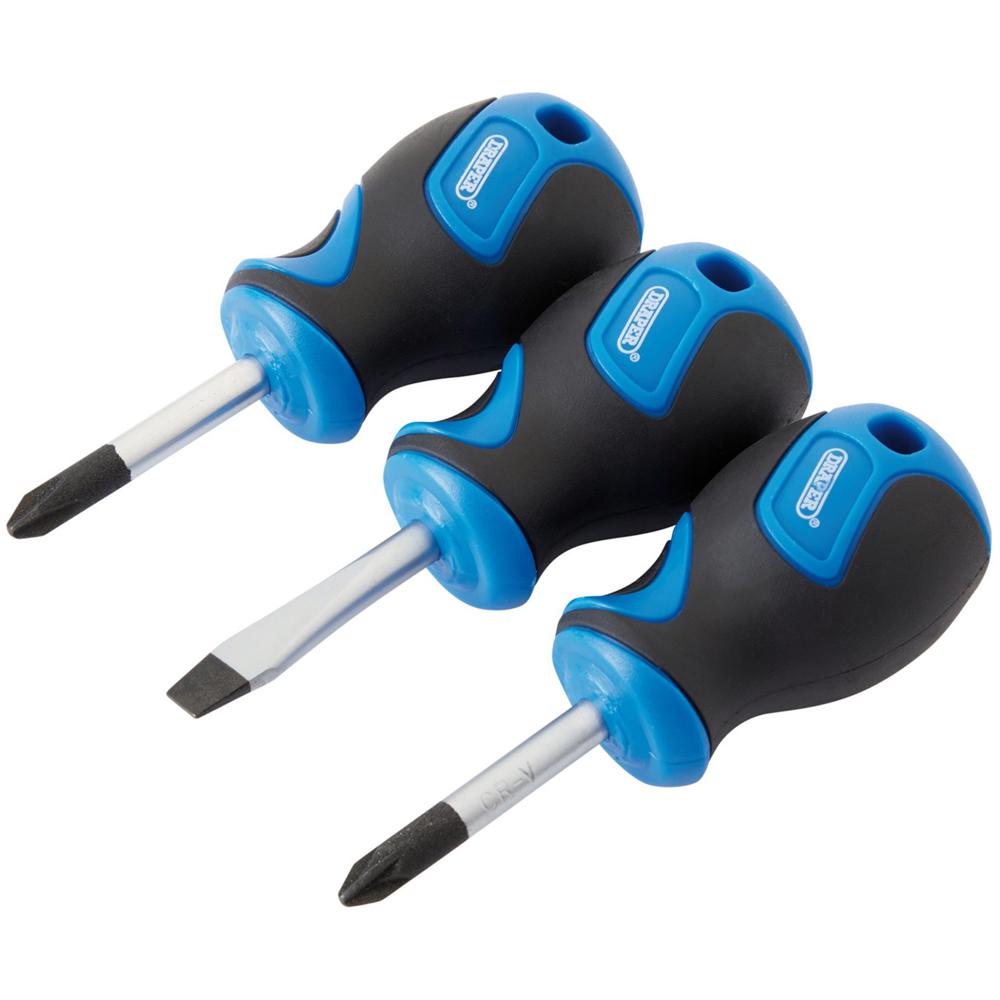 Draper 3 Piece Soft Grip Stubby Screwdriver Set