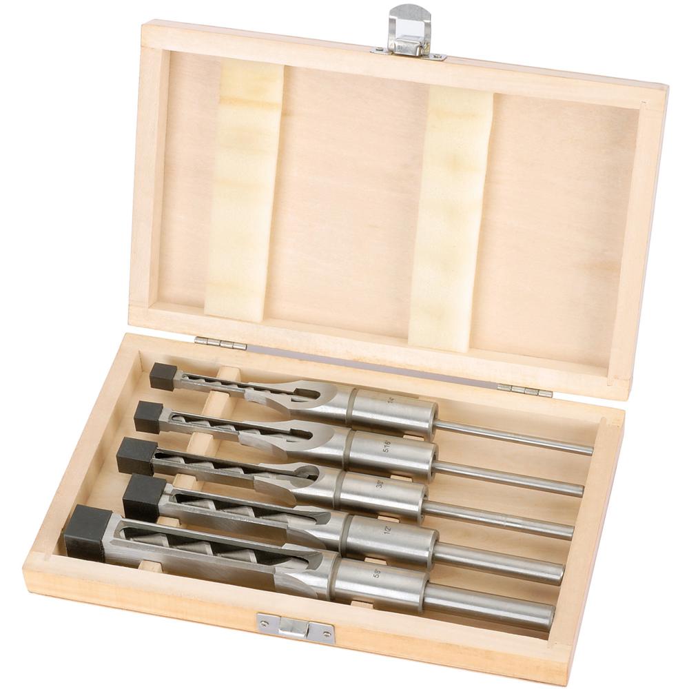 5 Piece Hollow Square Mortice Chisel and Bit Set