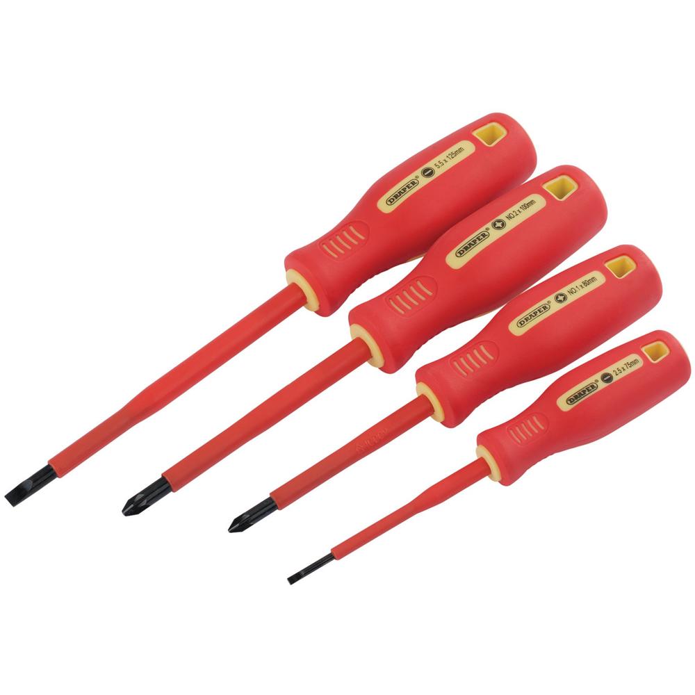 4 Piece VDE Insulated Pozi and Slotted Screwdriver Set