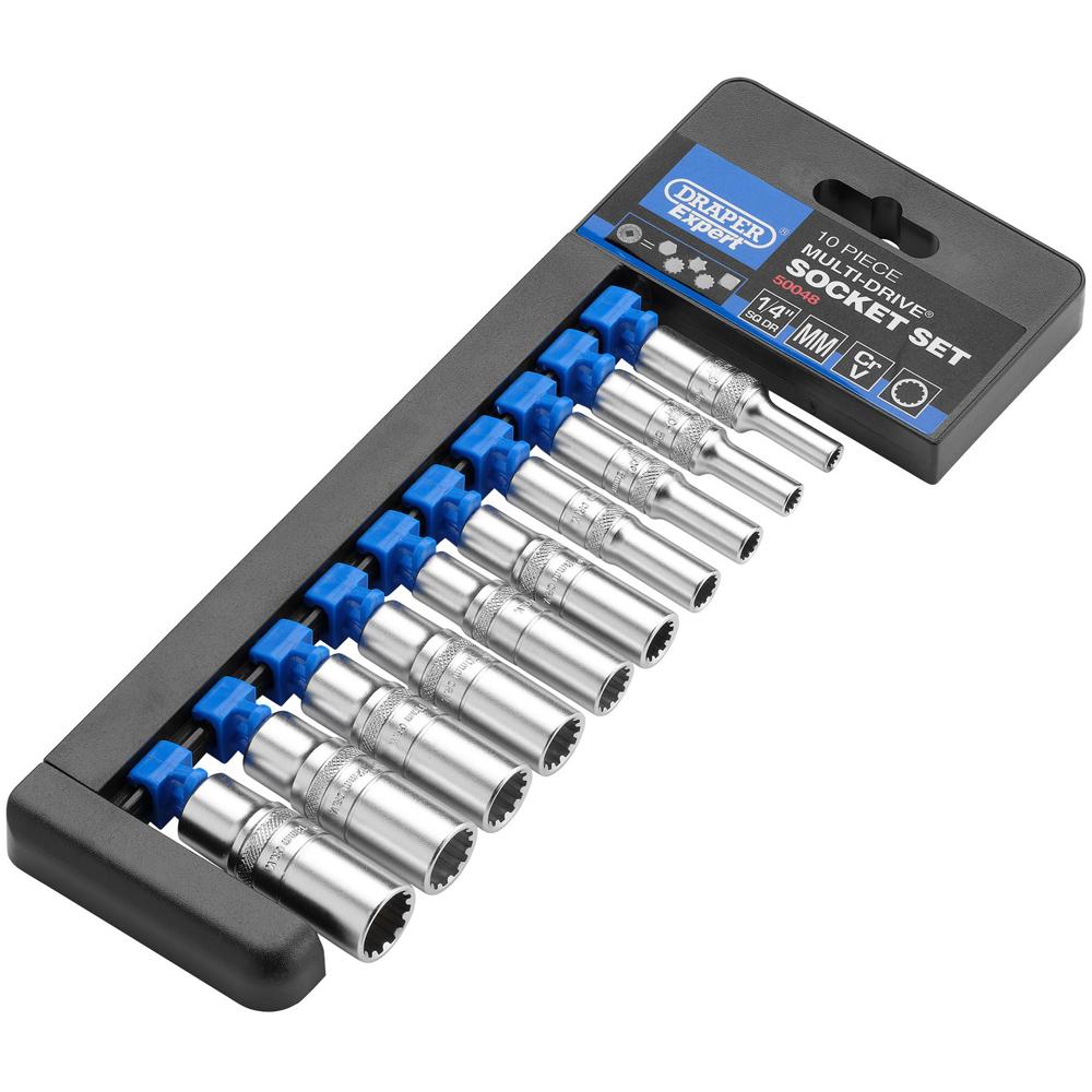 Draper 10 Piece 1/4" Drive Deep Bi Hex Multi Drive Socket Set Metric 1/4