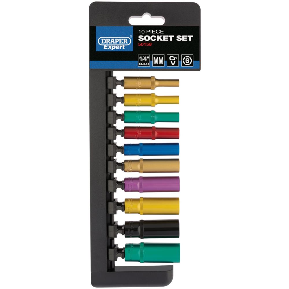 Draper 10 Piece 1/4" Drive Coloured Deep Hex Socket Set Metric 1/4