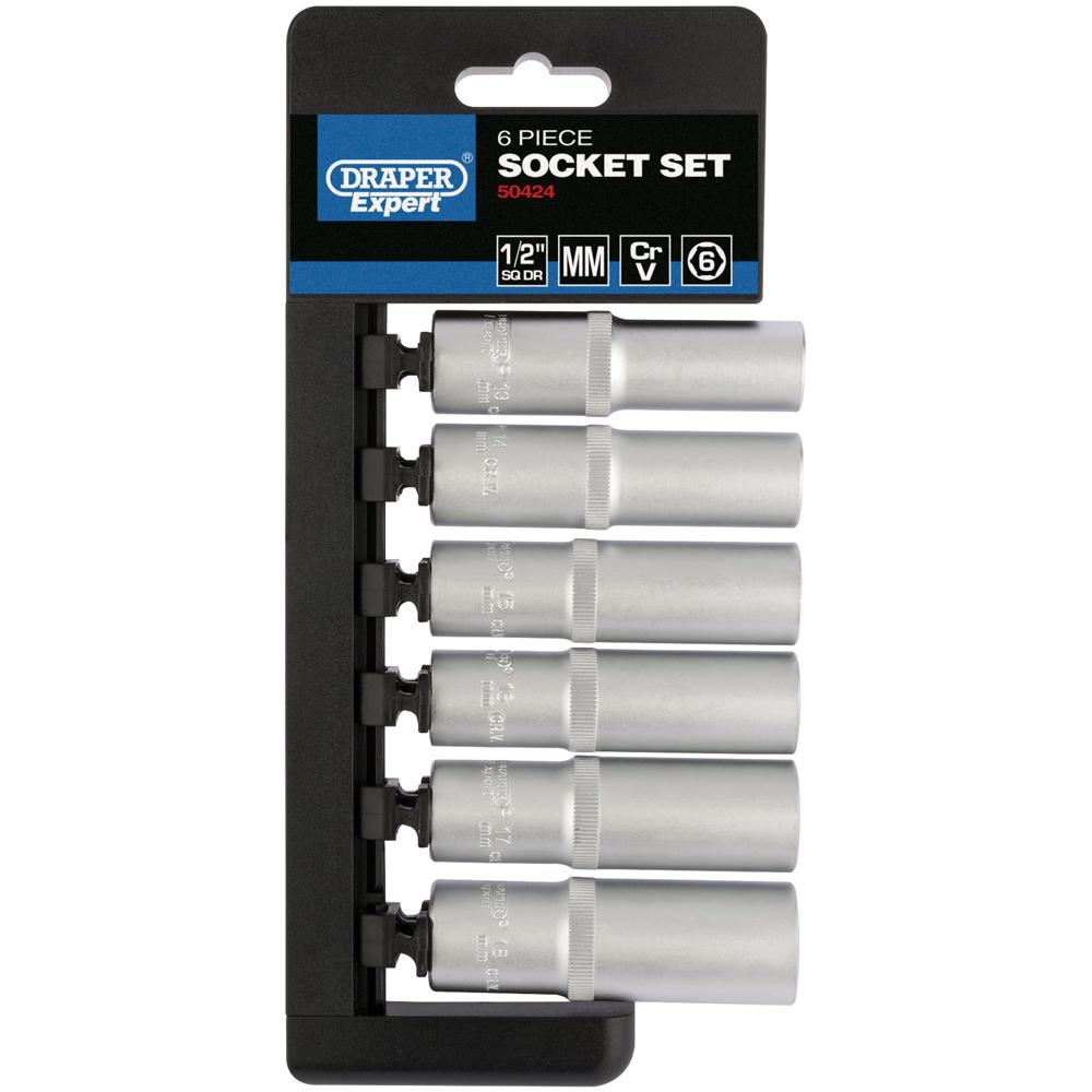 Draper Expert 6 Piece 1/2" Drive Deep Hex Socket Set Metric 1/2