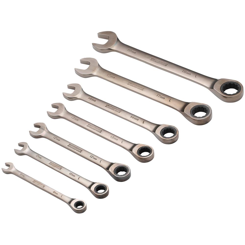 Draper 7 Piece Hi Torq Ratchet Combination Spanner Set Metric