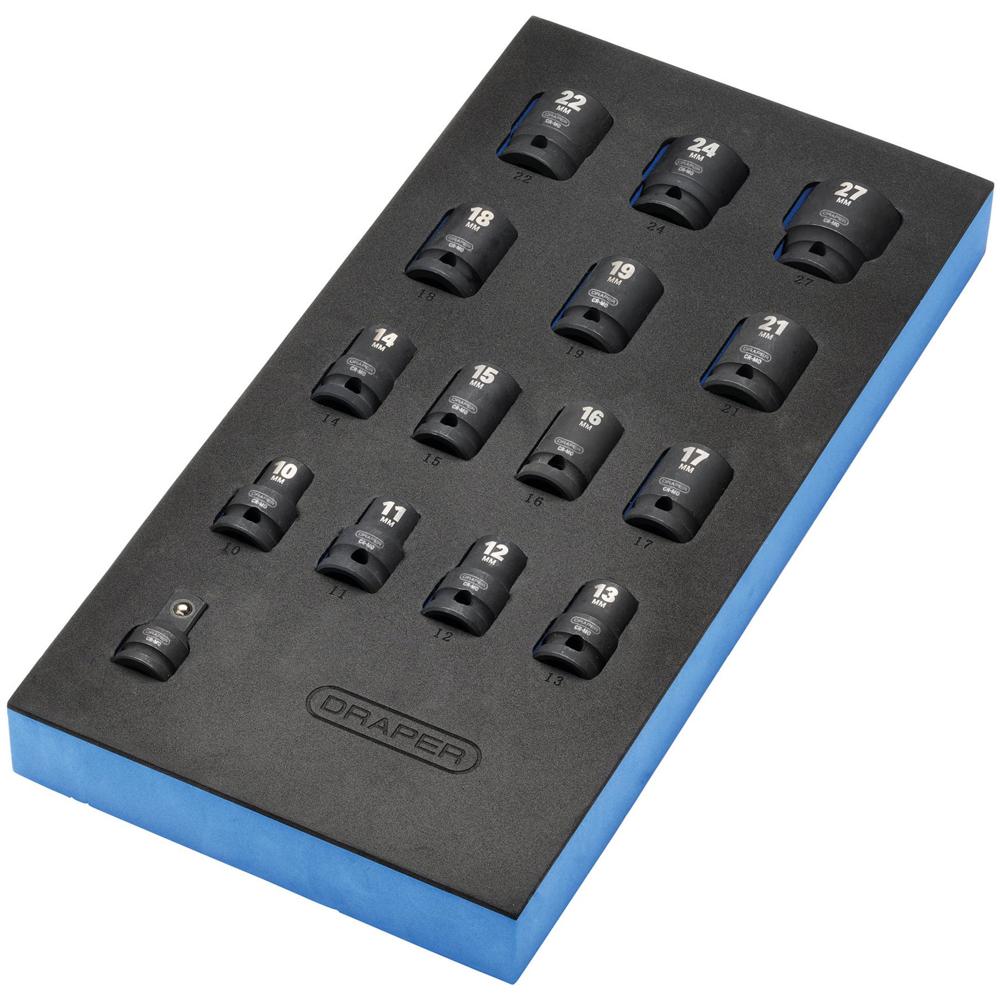 Draper 15 Piece 1/2" Drive Impact Socket Set In Eva Insert Tray 1/2