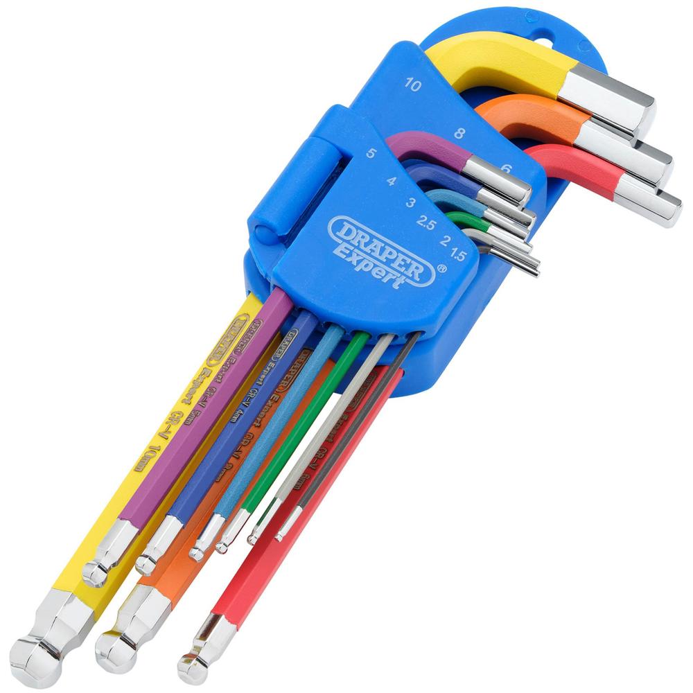 9 piece Metric Coloured Extra Long Ball End Key Set