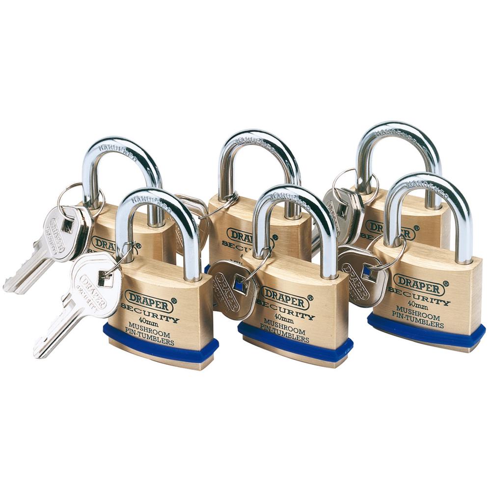 Solid Brass Padlock Pack of 6 Keyed Alike