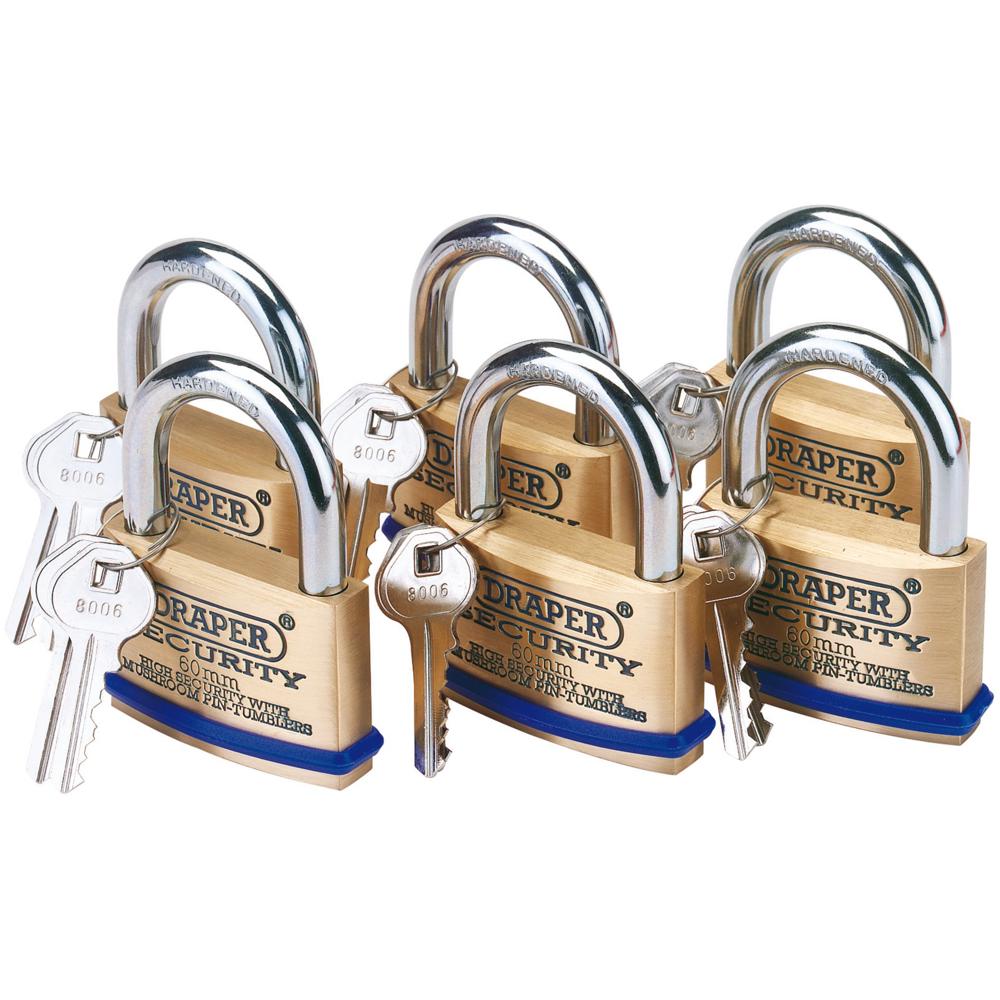 Solid Brass Padlock Pack of 6 Keyed Alike