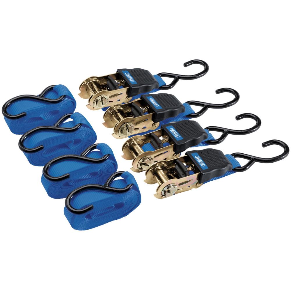4 Piece S Hook Ratchet Tie Down Strap Set
