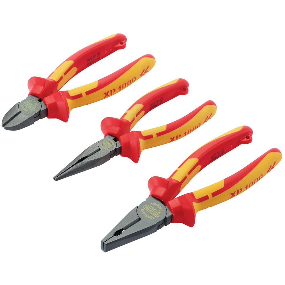 3 Piece XP1000 VDE Insulated Tethered Pliers Set