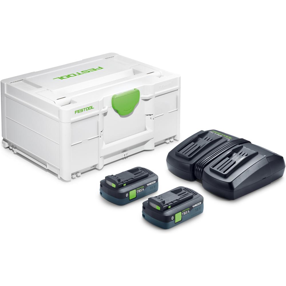 Festool Sys 18v Tbx Energy Set With 2 X Tabless Batteries 4ah And Twin Charger Kit 4ah