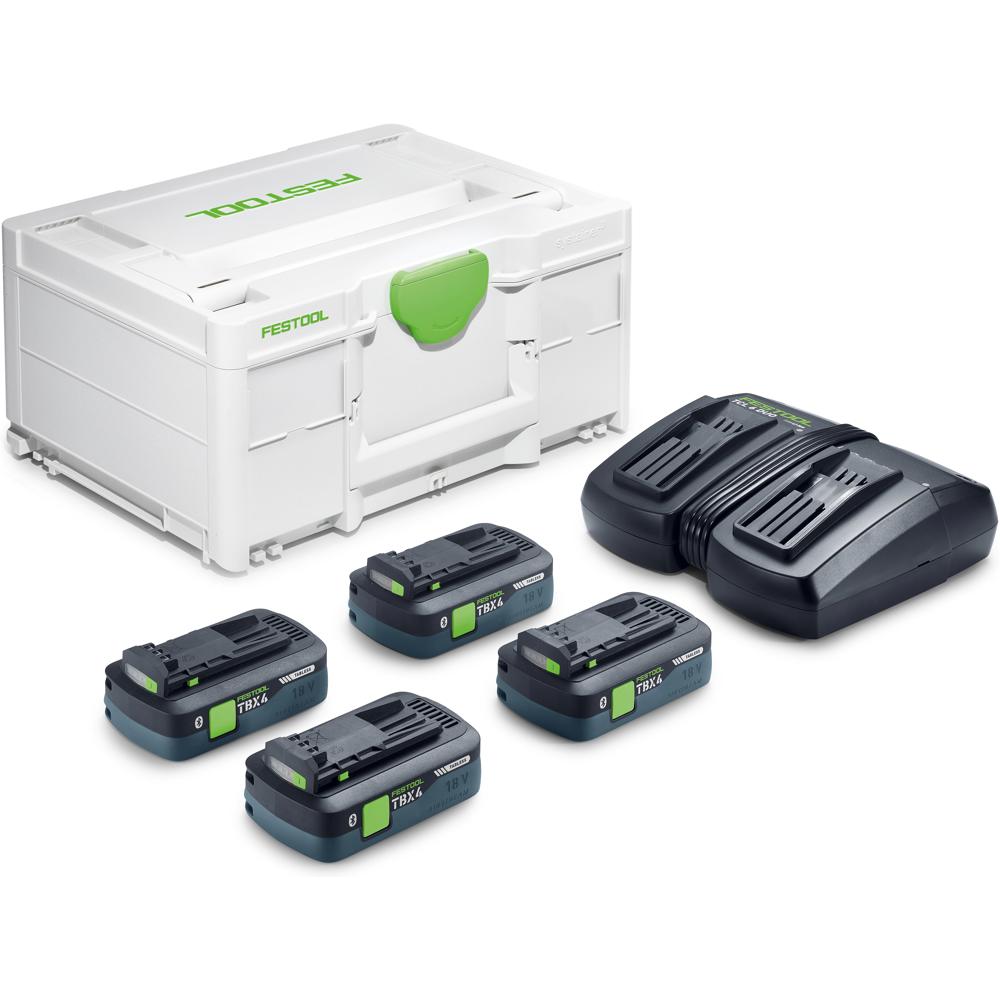 Festool Sys 18v Tbx Energy Set With 4 X Tabless Batteries 4ah And Twin Charger Kit 4ah