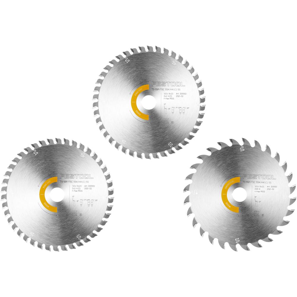 Festool F-ksb-sort/3 160mm Circular Saw Blade 3 Piece Set 160mm Assorted Teeth 20mm