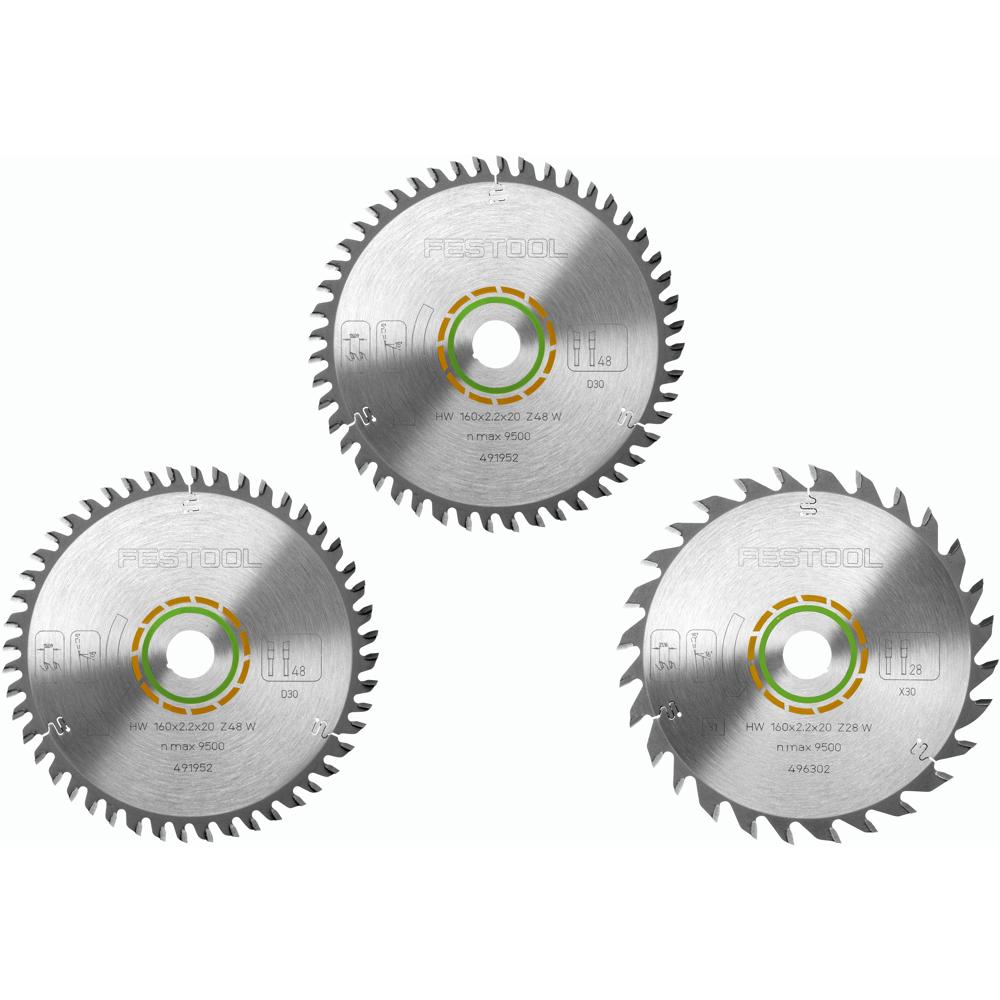 Festool Ksb-sort/3 160mm Circular Saw Blade 3 Piece Set 160mm Assorted Teeth 20mm