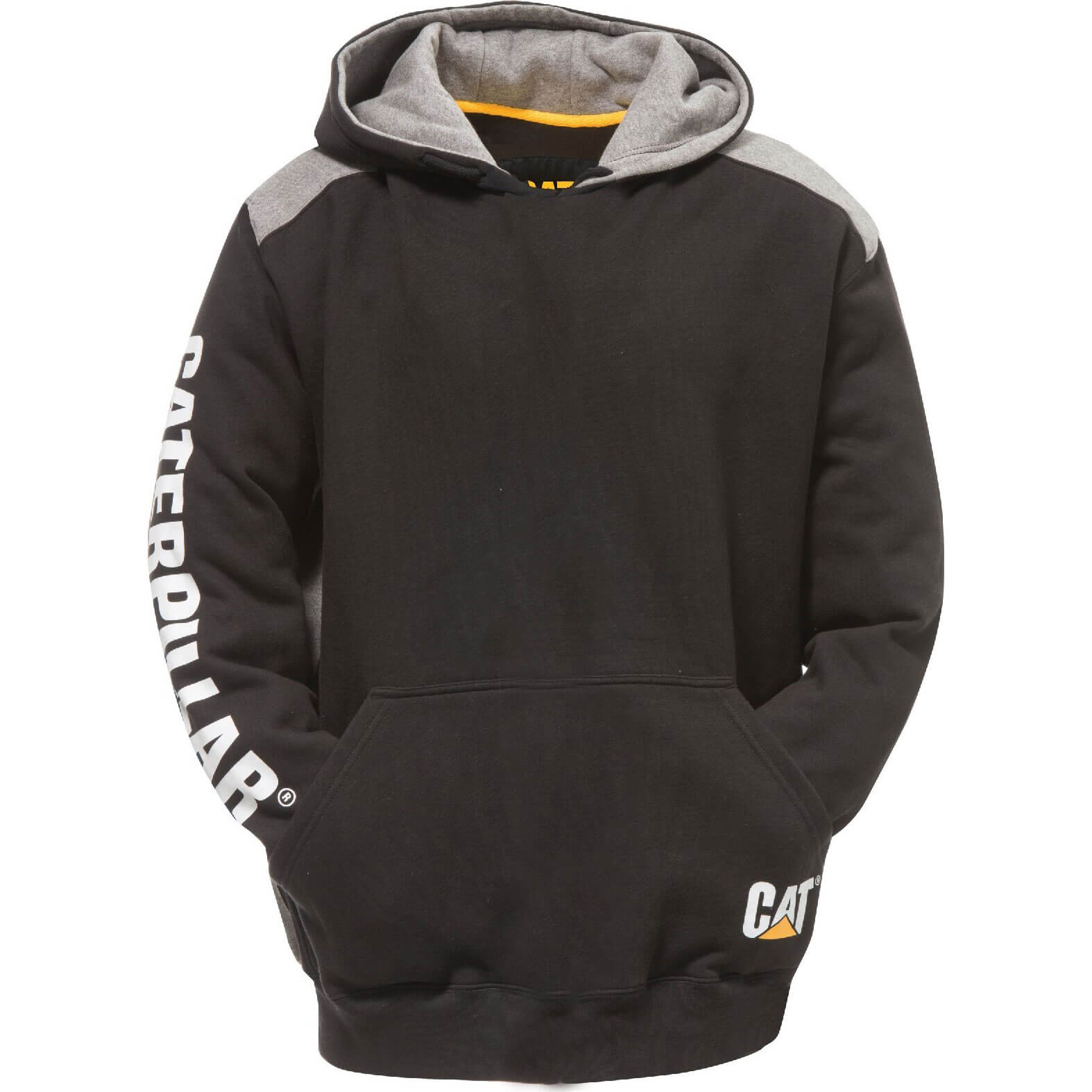 Image of Caterpillar Mens Logo Panel Hooded Sweatshirt Black 2XL