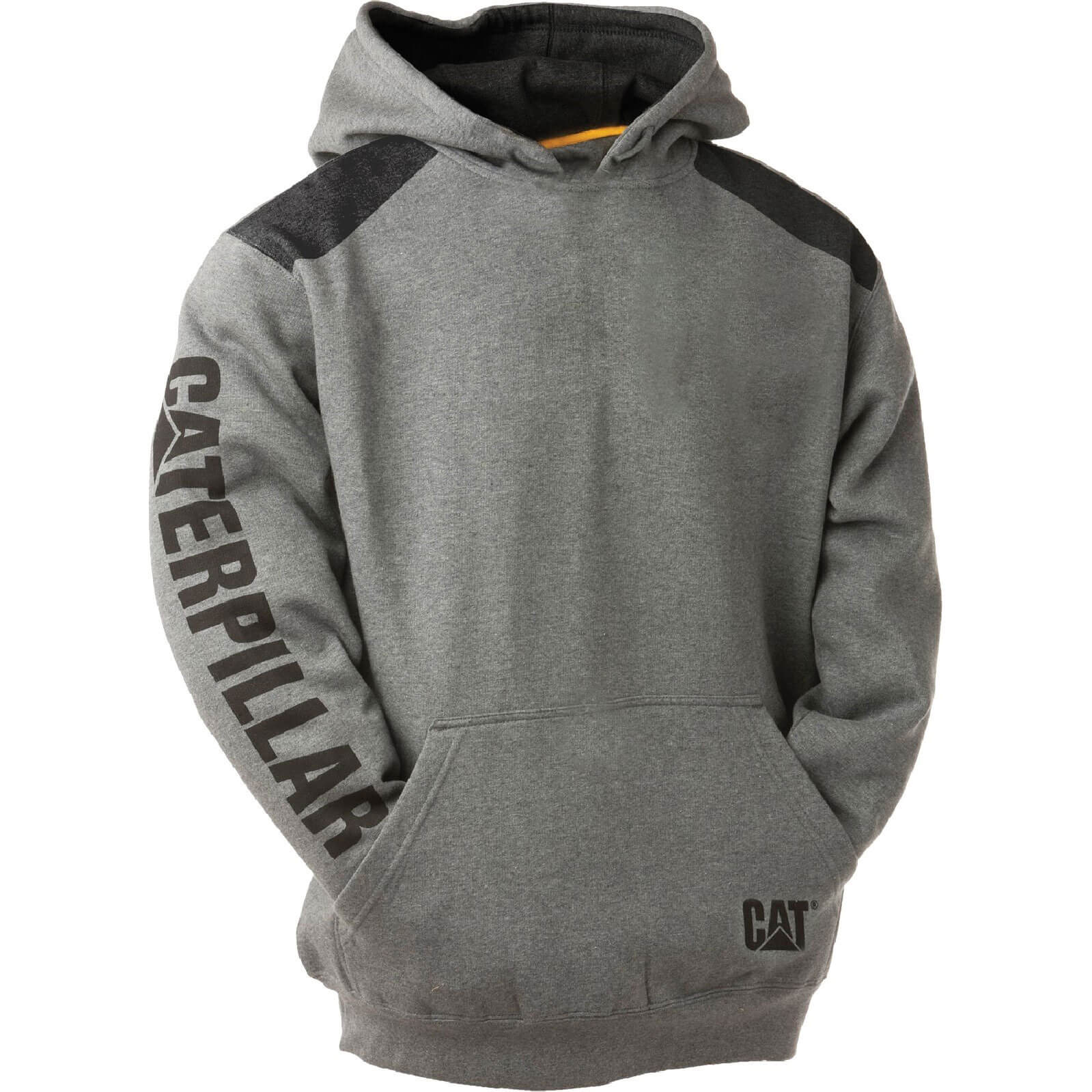 Image of Caterpillar Mens Logo Panel Hooded Sweatshirt Grey 3XL