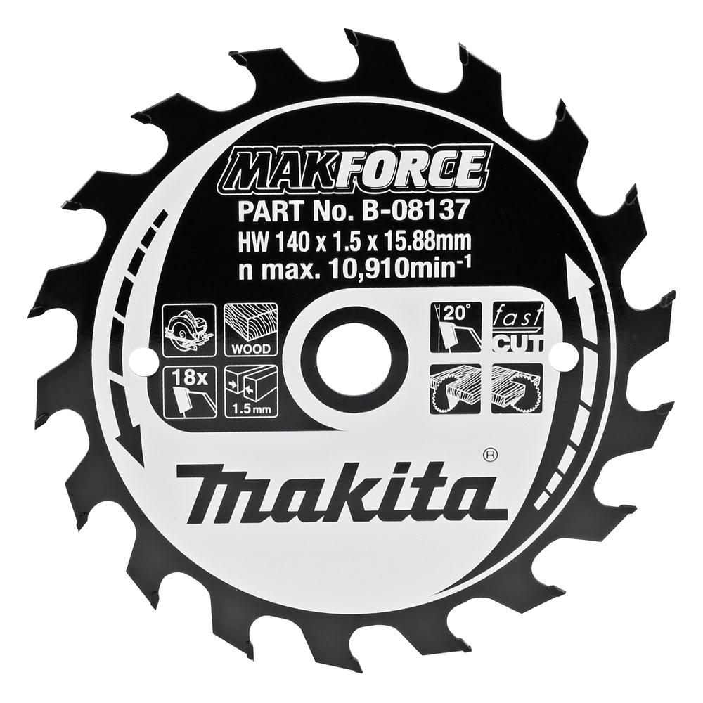 Makita Makforce Wood Cutting Saw Blade 140mm 18t 15.8mm