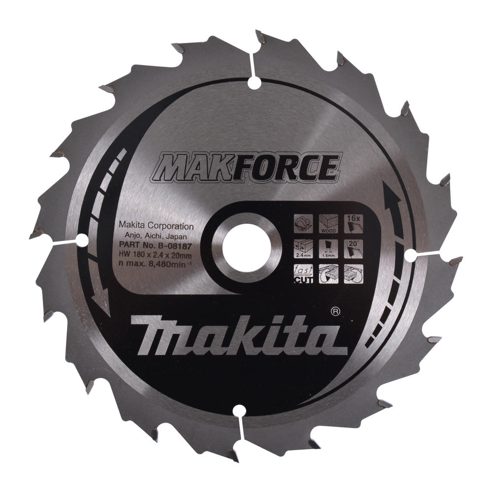 Makita MAKFORCE Wood Cutting Saw Blade 180mm 16T 20mm