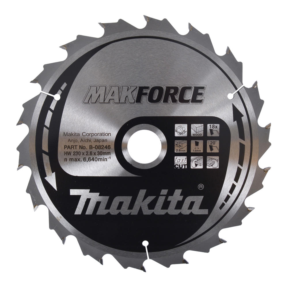 Makita Makforce Wood Cutting Saw Blade 230mm 18t 30mm