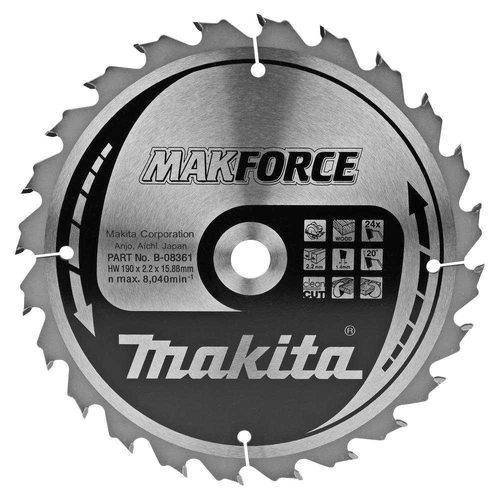 Makita Makforce Wood Cutting Saw Blade 190mm 24t 15.8mm